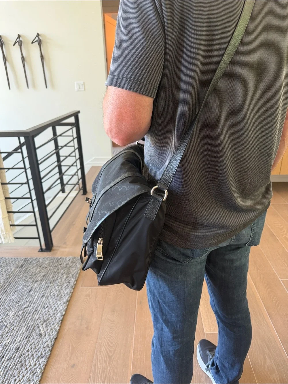 Gucci Black GG Nylon Messenger Bag with Leather Trim